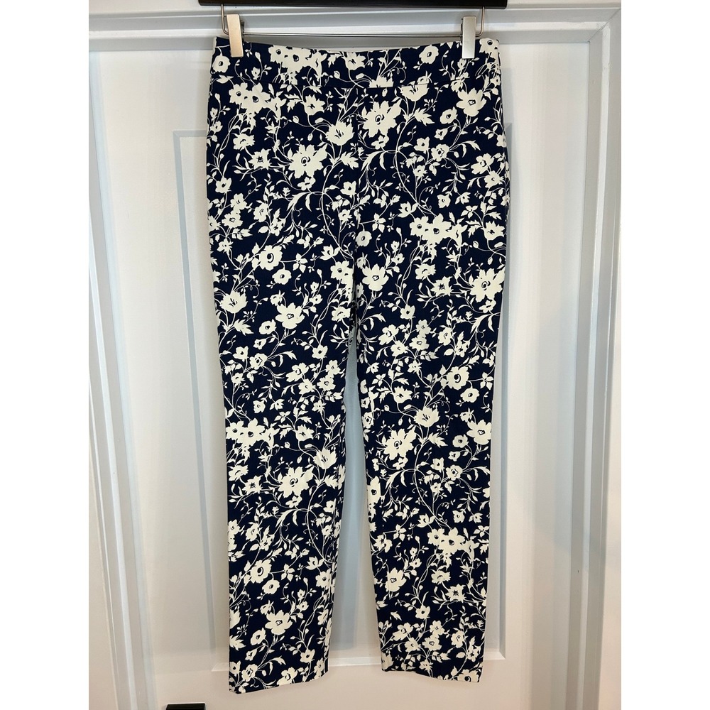 Talbots Chatham Ankle Pant 6P Navy White Floral Side Zip Stretch Cotton Trousers